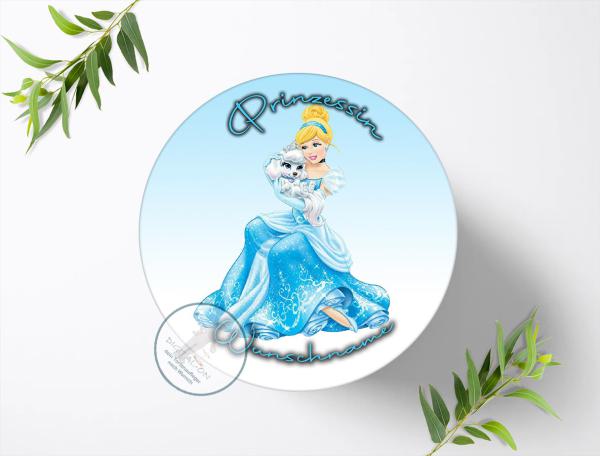 Prinzessin Cinderella mit Wunschname, Tortenaufleger Ø 20cm, 0303z